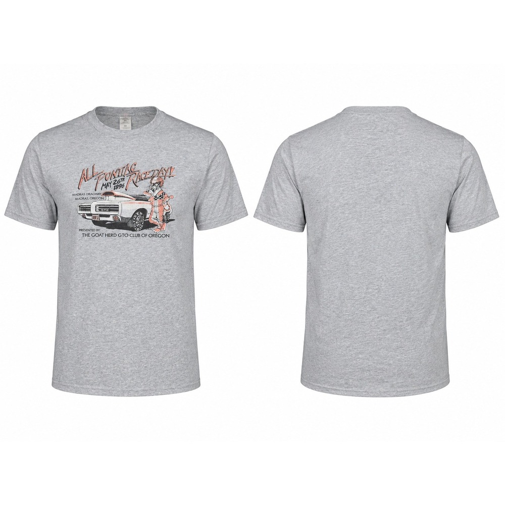 Vintage 1996 All Pontiac Race Day GTO T-Shirt Madras Dragway Oregon XL Gray 90s